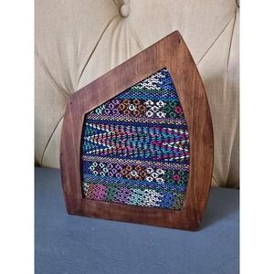 Vintage Guatemalan Handwoven Textile Wood Decorative Vase Holder Folk Art